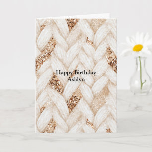 Gold Glitter Weiß Gewebter Faux-Stoff Geburtstag Karte