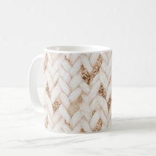 Gold Glitter Weiß Gewebter Faux Stoff Kaffeetasse