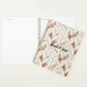 Gold Glitter Weiß Gewebter Faux Stoff   Planer