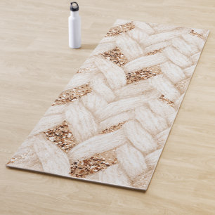 Gold Glitter Weiß Gewebter Faux Stoff Yogamatte