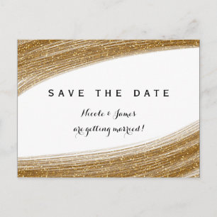 Gold Glitter Weiß Save The Date Postkarte