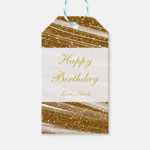 Gold Glitter & Weißer Funkelparty-Geschenkanhänger Geschenkanhänger