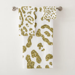 Gold Glitter Weißer Gepard Leopard Animal Print  Badhandtuch Set
