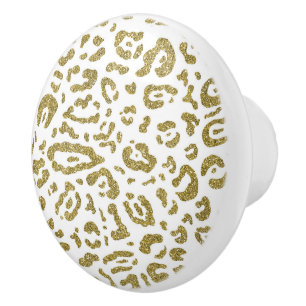 Gold Glitter Weißer Gepard Leopard Animal Print  Keramikknauf