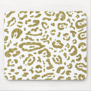 Gold Glitter Weißes Cheetah Leopard Tier Print Mousepad