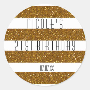 Gold Glitter & White gestreifte Party Favor Aufkle Runder Aufkleber
