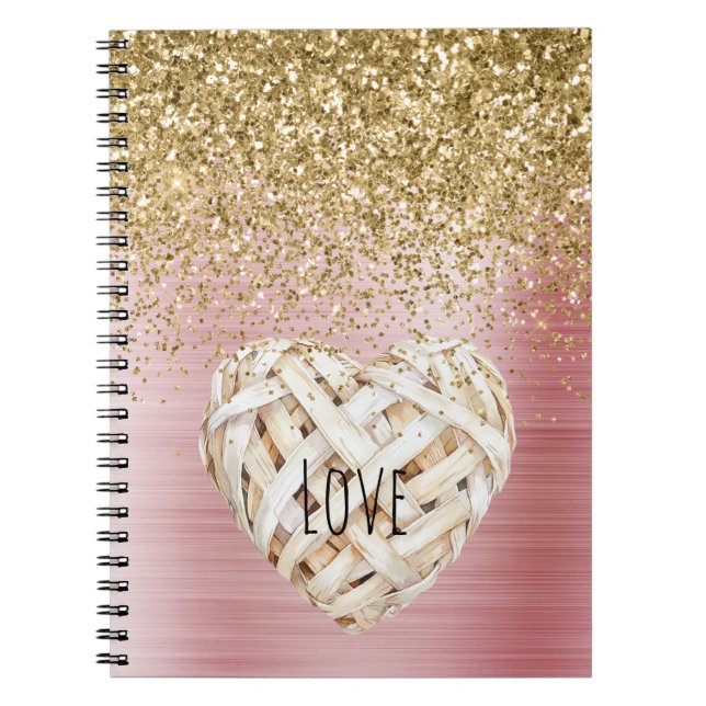 Gold Glitter White Heart Notizblock (Vorderseite)