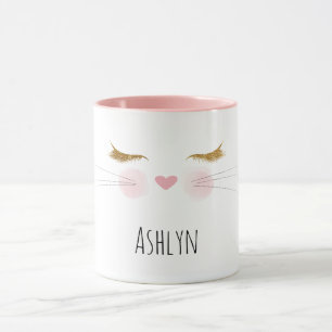 Gold Glitter Wimpern Rosa Nase Kitty Katzen Gesich Tasse