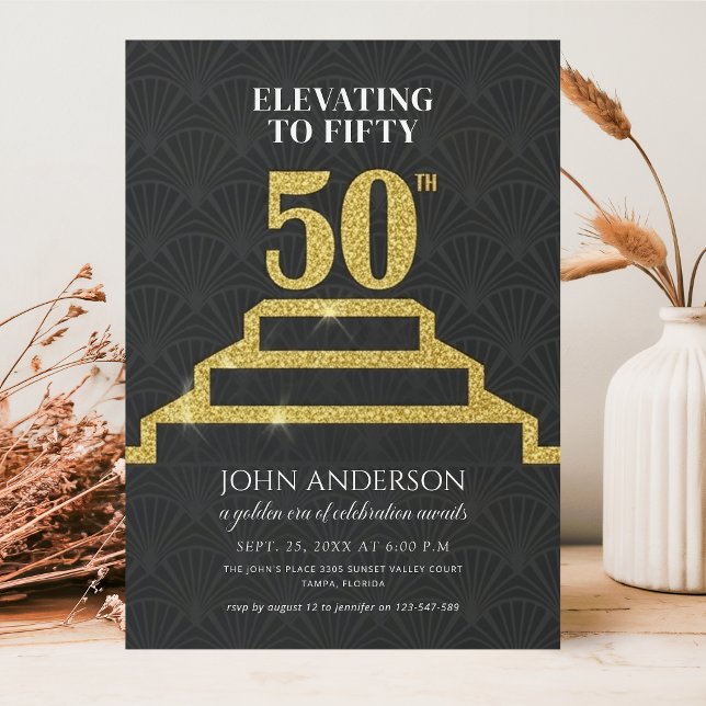 Gold Glitter zum fünfzigsten 50. Geburtstag Einladung (Von Creator hochgeladen)