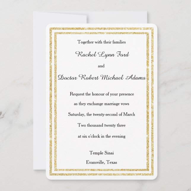 Gold Glittered Trim - 12x18Wedding Einladung (Vorderseite)