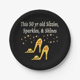 GOLD GLITTERY 50. GEBURTSTAG SHOE QUEEN PAPPTELLER