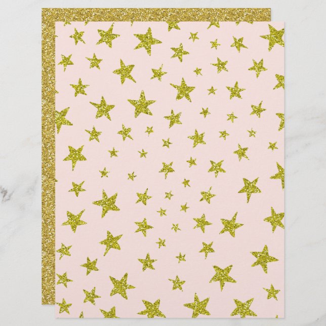 Gold Glittery Looking Star Scrapbook Paper (Vorne/Hinten)