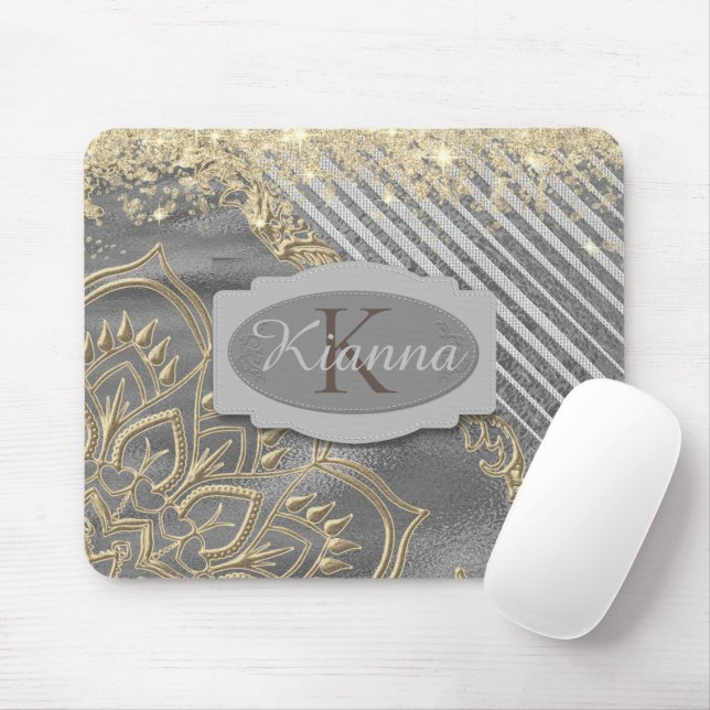 Gold Glittery Lotus Mandala Monogram Mousepad (Mit Mouse)
