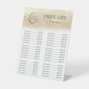 Gold glittery Luxus Custom Logo Preisliste pedest Sockelschild