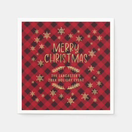 Gold Glittery Snowflake Rot Kariert Frohe Weihnach Serviette