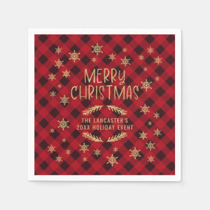 Gold Glittery Snowflake Rot Kariert Frohe Weihnach Serviette
