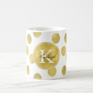 Gold Glitz Dots Monogram Tasse