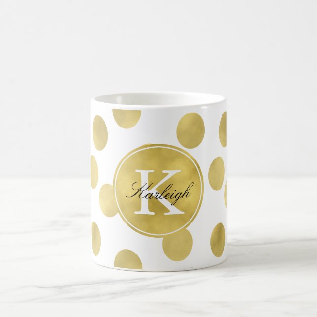 Gold Glitz Dots Monogram Tasse (Mittel)