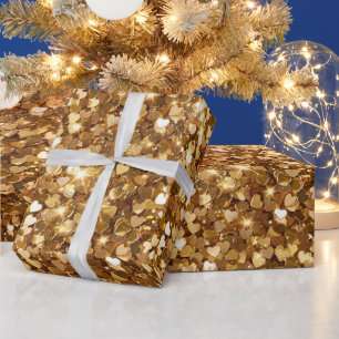 Gold Glitz Glam Sparkle Hearts Geschenkpapier