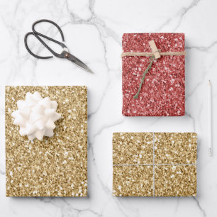Gold Glitz Glitzer Geschenkpapier Set