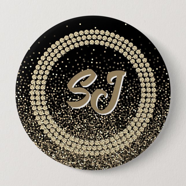 Gold Glitz Rhinestone Monogramm Knopf Button (Vorderseite)