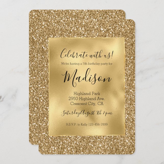 Gold Glitz Stylish Glam Glitzer Einladung (Vorne/Hinten)