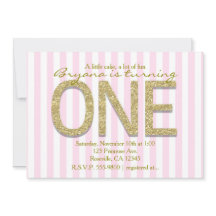 GOLD GLITZER 1 Rosa Streifen 1. Party Einladung