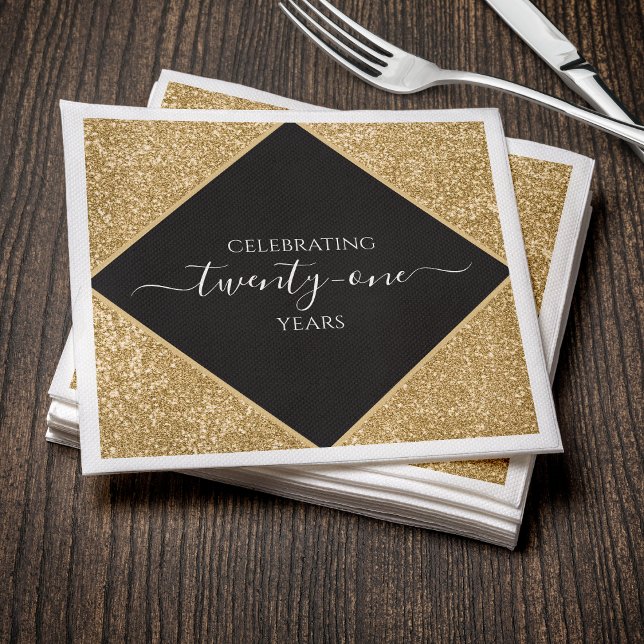 Gold Glitzer 21. Jubiläum Happy Birthday Party Serviette (Gold Glitter 21st Anniversary Happy Birthday Party Napkins
)