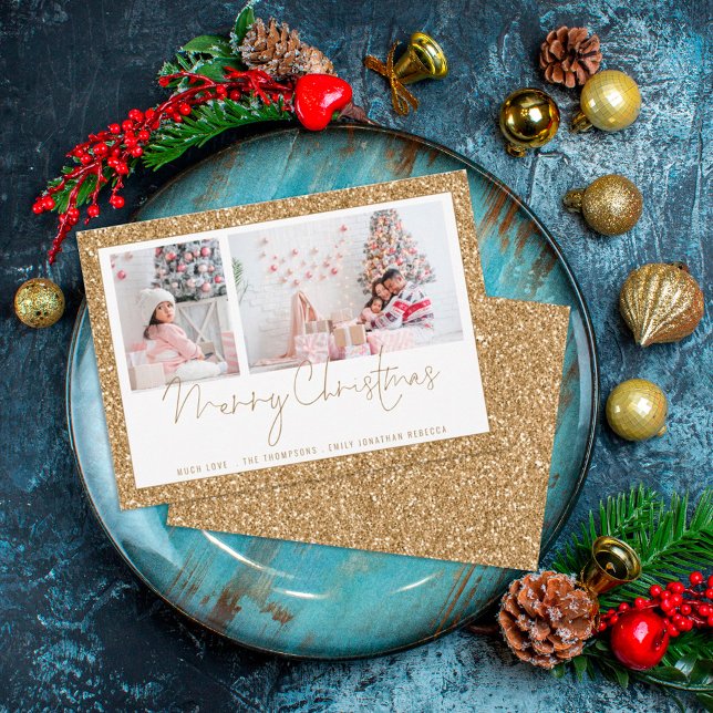 Gold Glitzer 2 Foto Script Merge Weihnachtskarte (Von Creator hochgeladen)