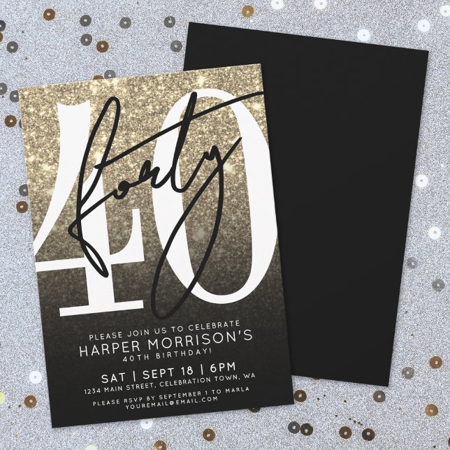 Gold Glitzer 40. Geburtstag Einladung (Rose Gold Pink Glitter 40th Birthday Invitation)