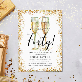 Gold Glitzer 40. Geburtstag Party Einladung