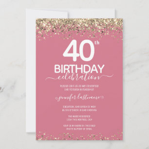 Gold Glitzer 40. Geburtstag Party Einladung