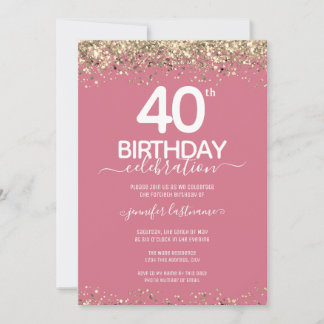 Gold Glitzer 40. Geburtstag Party Einladung