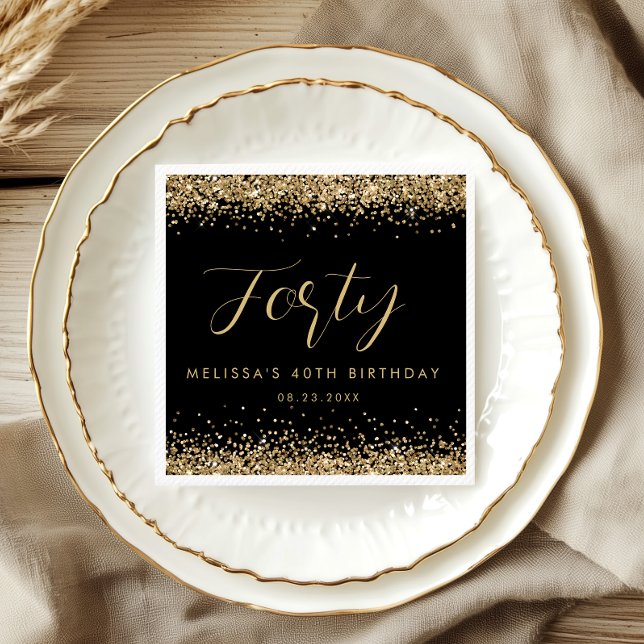Gold Glitzer 40 Geburtstagsparty Personalisiert Serviette (Von Creator hochgeladen)
