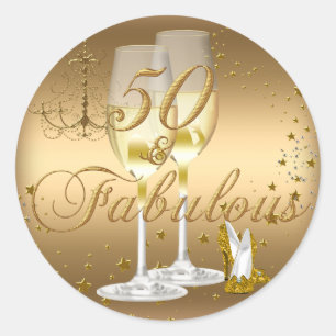 Gold Glitzer 50 & Fabelhaft Geburtstagsaufkleber Runder Aufkleber