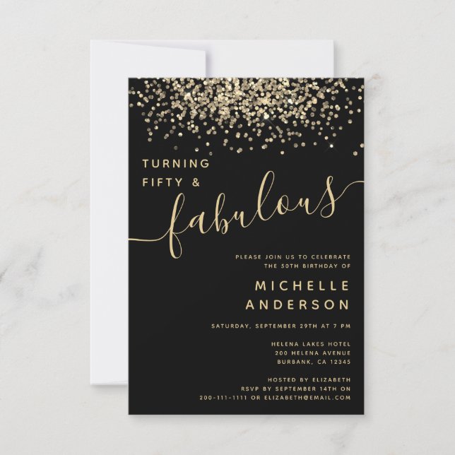 Gold Glitzer 50 & Fabulous 50. Geburtstagsparty Einladung (Vorderseite)