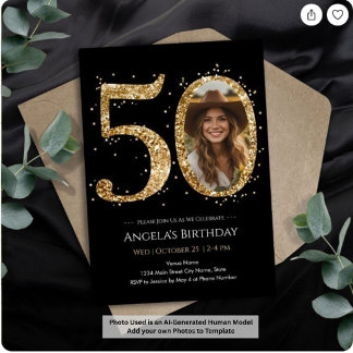 Gold Glitzer 50. Geburtstag Foto Einladung