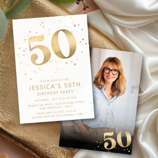 Gold Glitzer 50. Geburtstag Foto Einladung