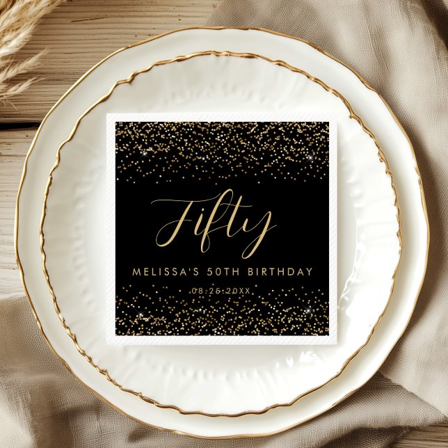 Gold Glitzer 50 Geburtstagsparty Personalisiert Serviette (Von Creator hochgeladen)