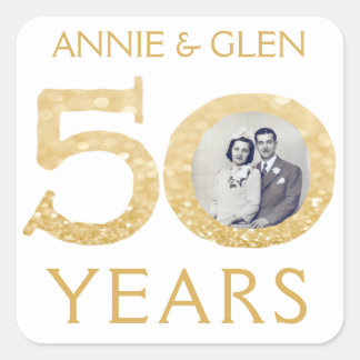 Gold Glitzer 50 Jahre Fotovorlage Quadratischer Aufkleber