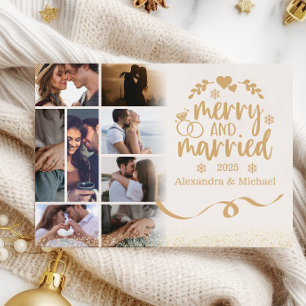 Gold Glitzer 8 Foto Merry & Verheiratet Feiertagskarte