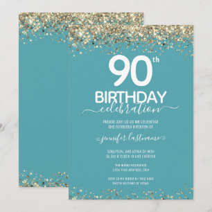 Gold Glitzer 90. Geburtstagsparty Einladung