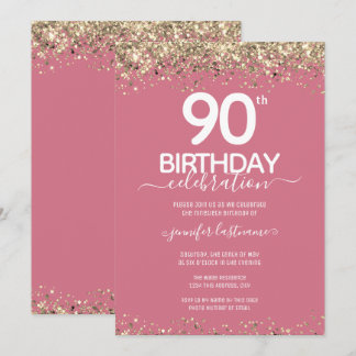 Gold Glitzer 90. Geburtstagsparty Einladung
