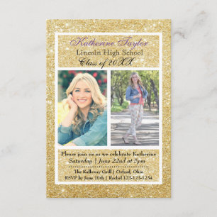 Gold Glitzer Abschluss Ankündigung 2 Fotos 3x5