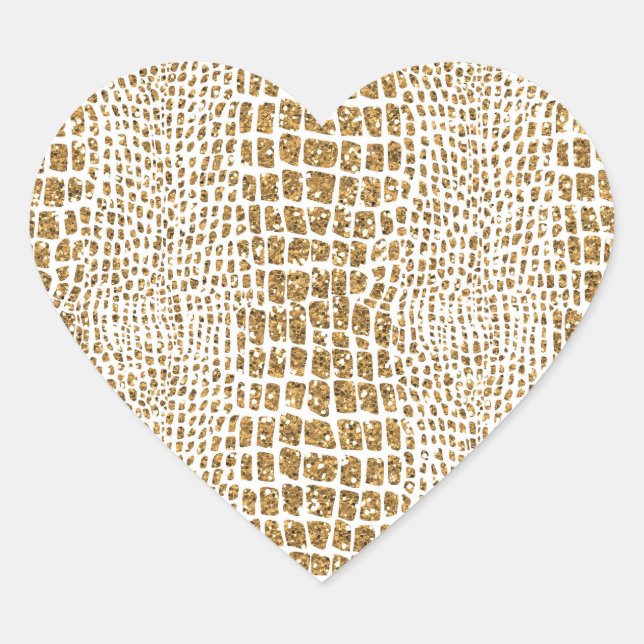 Gold Glitzer Alligator Print Herz-Aufkleber (Vorderseite)