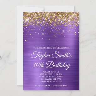 Gold Glitzer Amethyst Lila 30. Geburtstag Einladung