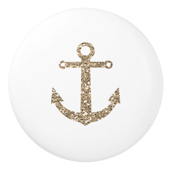 Gold Glitzer Anchor Nautical Glam Modern Keramikknauf (Vorderseite)