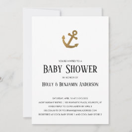 Gold Glitzer Anchor Simple Couples Kinderdusche Einladung