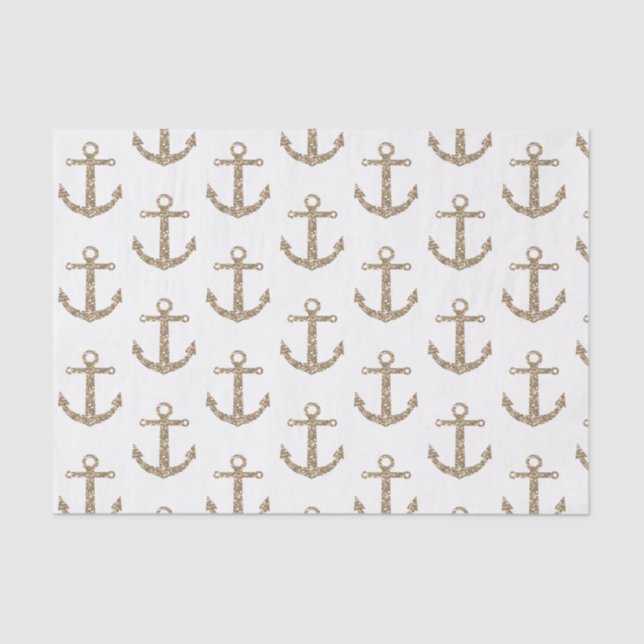 Gold Glitzer Anchors Nautical Glam Elegante Seidenpapier (Vorderseite)