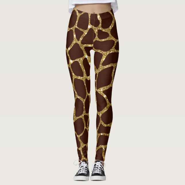 Gold Glitzer Animal Print Leggings (Vorderseite)